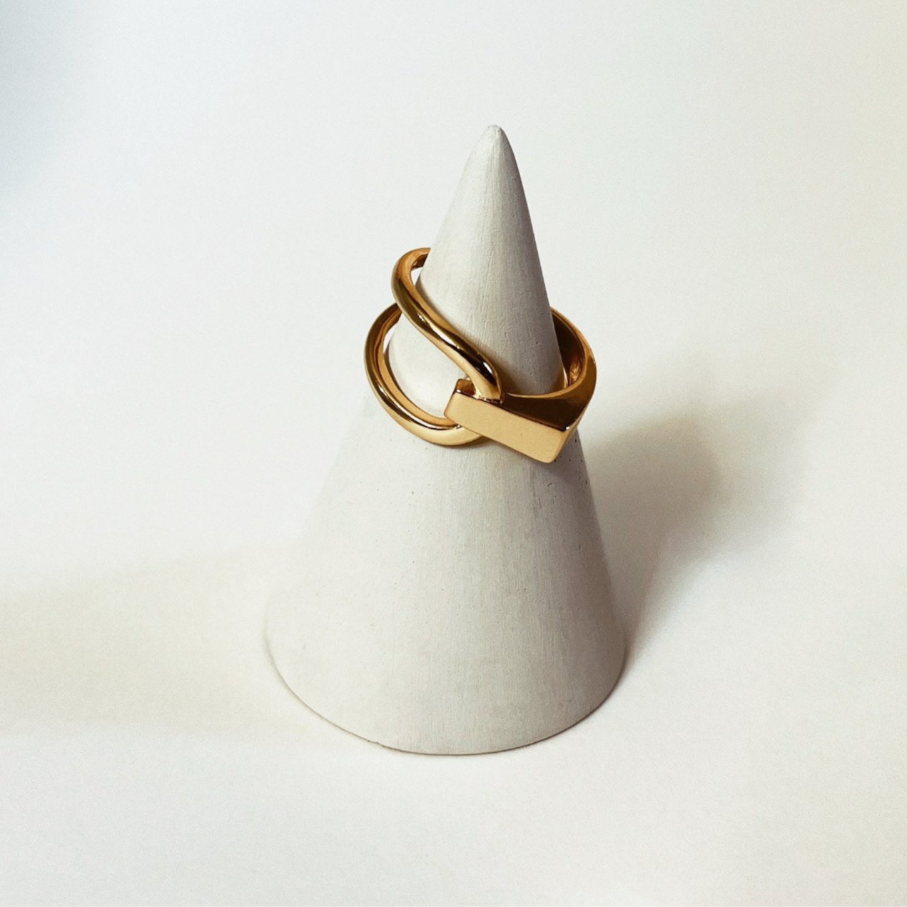 Rectangular gold ring with bold statement design