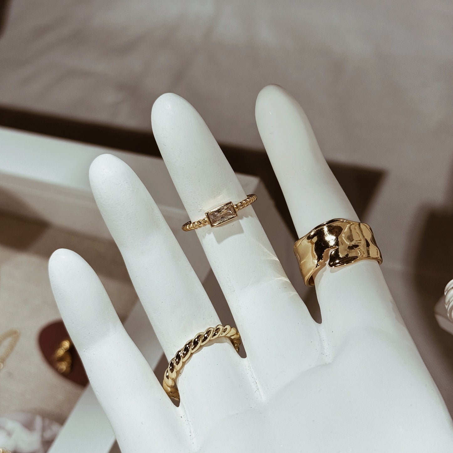 LUCIA Beaded Ring with Rectangular Stone