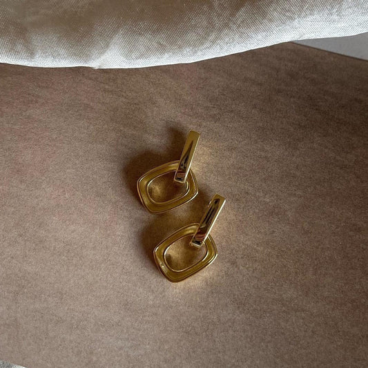 AMS Retangular Double Hoop Gold Earrings