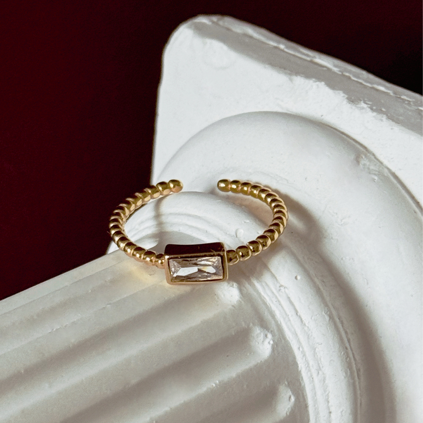 LUCIA Beaded Ring with Rectangular Stone