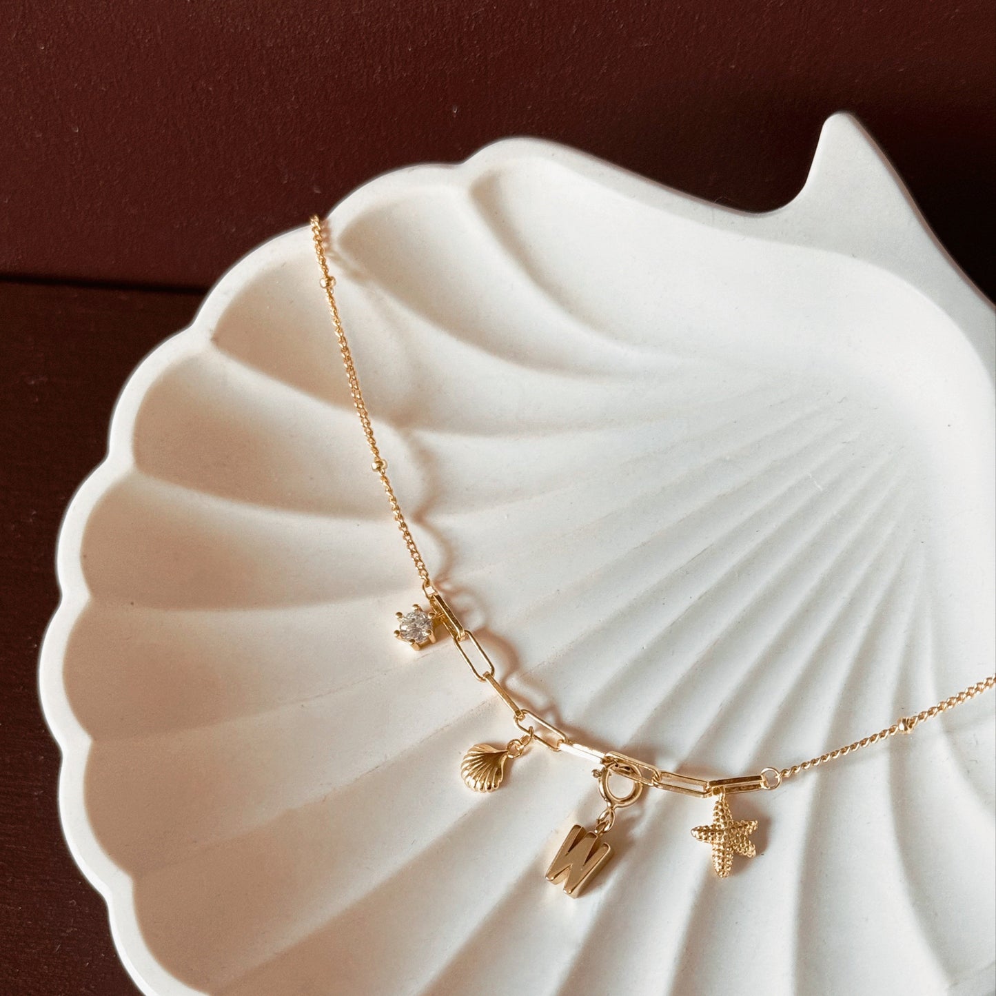 THEIA Seashell, Star, and Crystal Necklace - ASH MOLLIE STUDIO