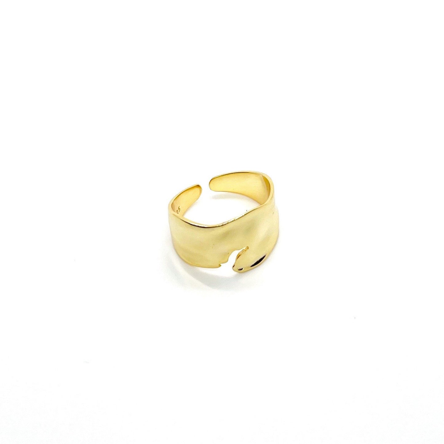 AMS French Vintage Wide Band Gold Statement Ring with Crack