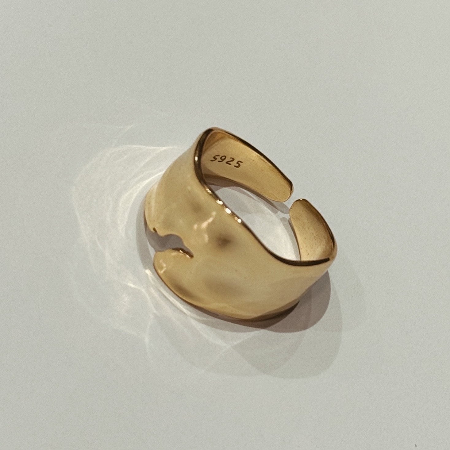 AMS French Vintage Wide Band Gold Statement Ring with Crack