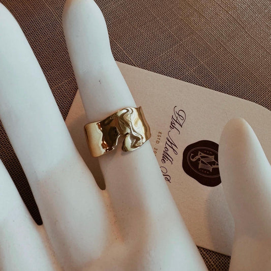 Thick gold statement ring with 14k gold plating