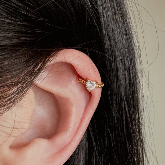 Gold and silver ear cuff with heart crystal design