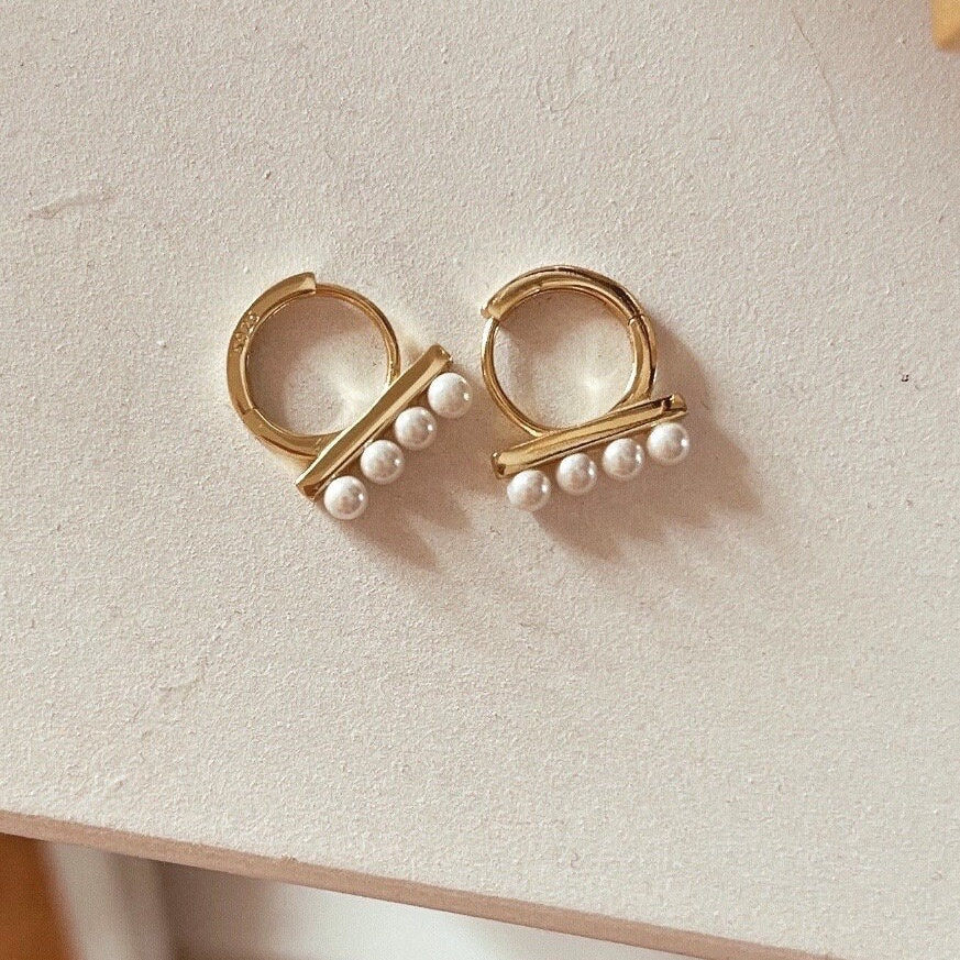 AMS Classy Gold Pearl Hoop Earrings