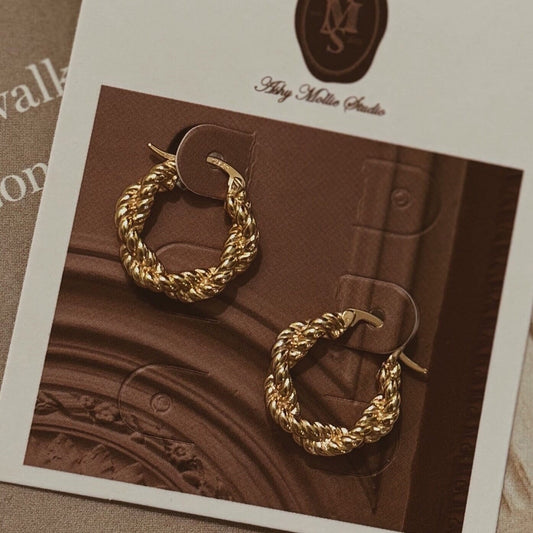 Gold and silver braided twisted hoop earrings