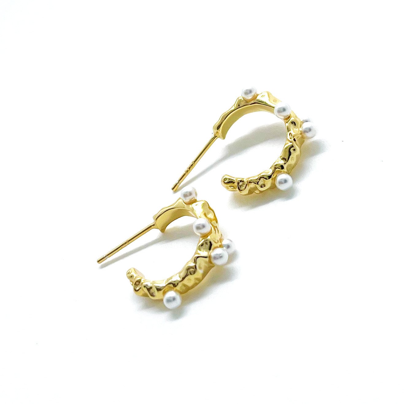 AMS French Vintage Braided Gold Hoop Earrings with Pearl