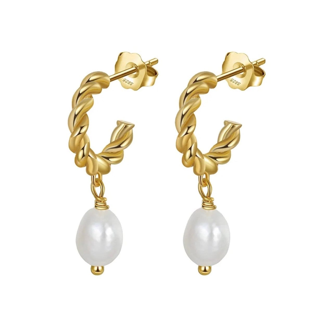 AMS French Vintage Braided Gold Hoop Earrings with Pearl