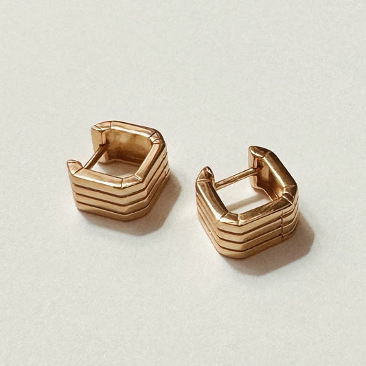 AMS French Vintage Square Strip Gold Earrings