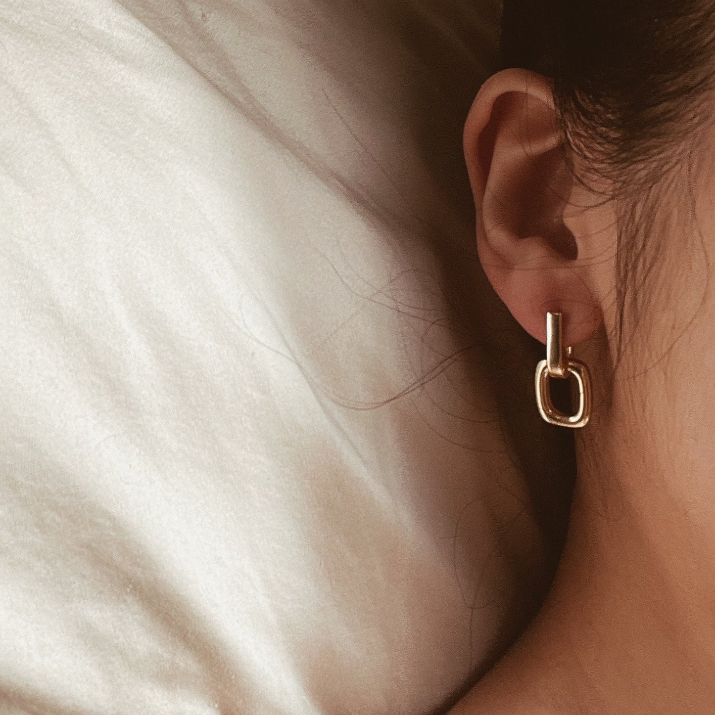 AMS Retangular Double Hoop Gold Earrings 