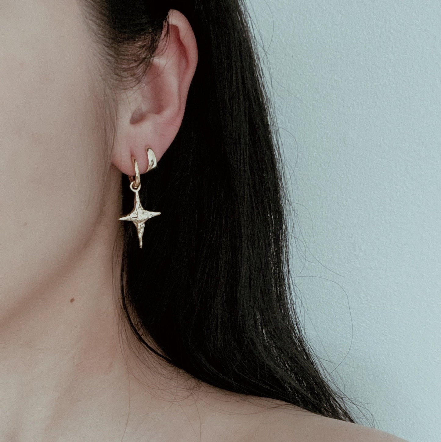 AMS French Vintage Moon and Star Gold Earrings