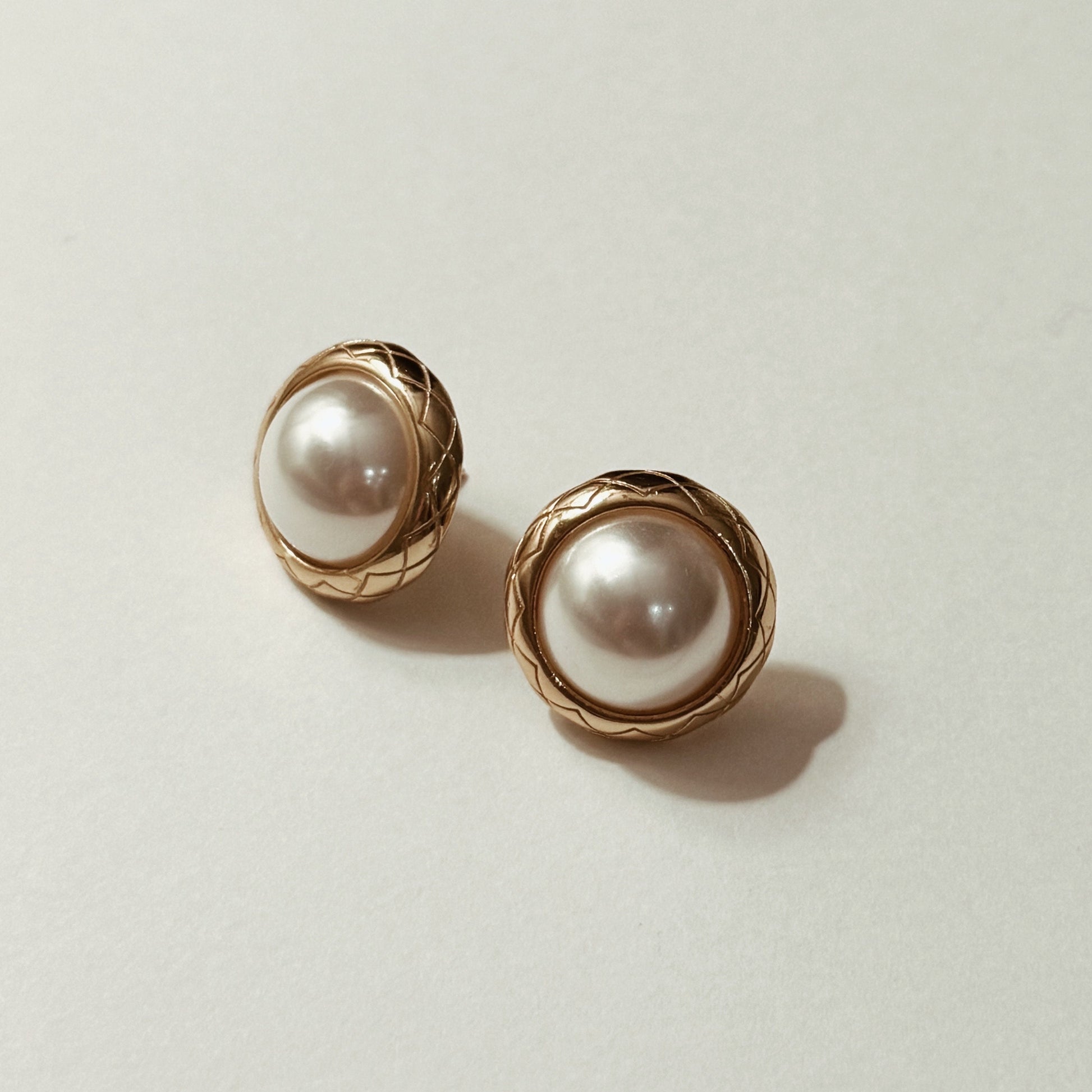 AMS French Vintage Rounded Big Classy Gold Pearl Earrings