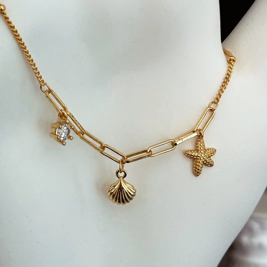 THEIA  Seashell, Star, and Crystal Necklace